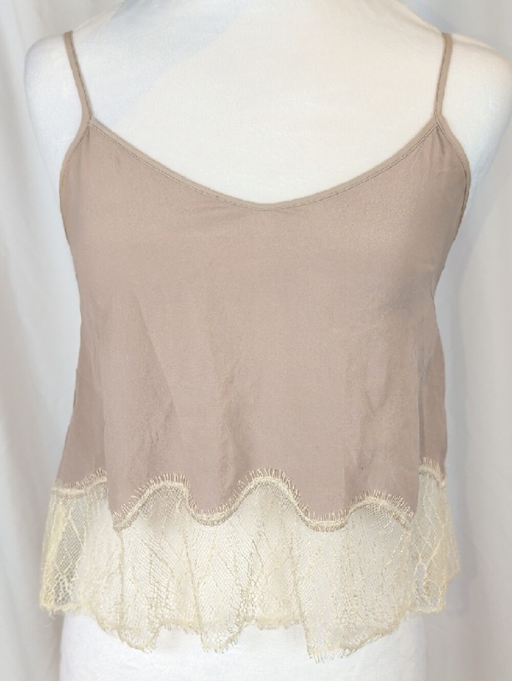 Bundel 2 Wilfred Aritzia 100% Silk Camisole - Black & Beige Lace Tops - Size XS
